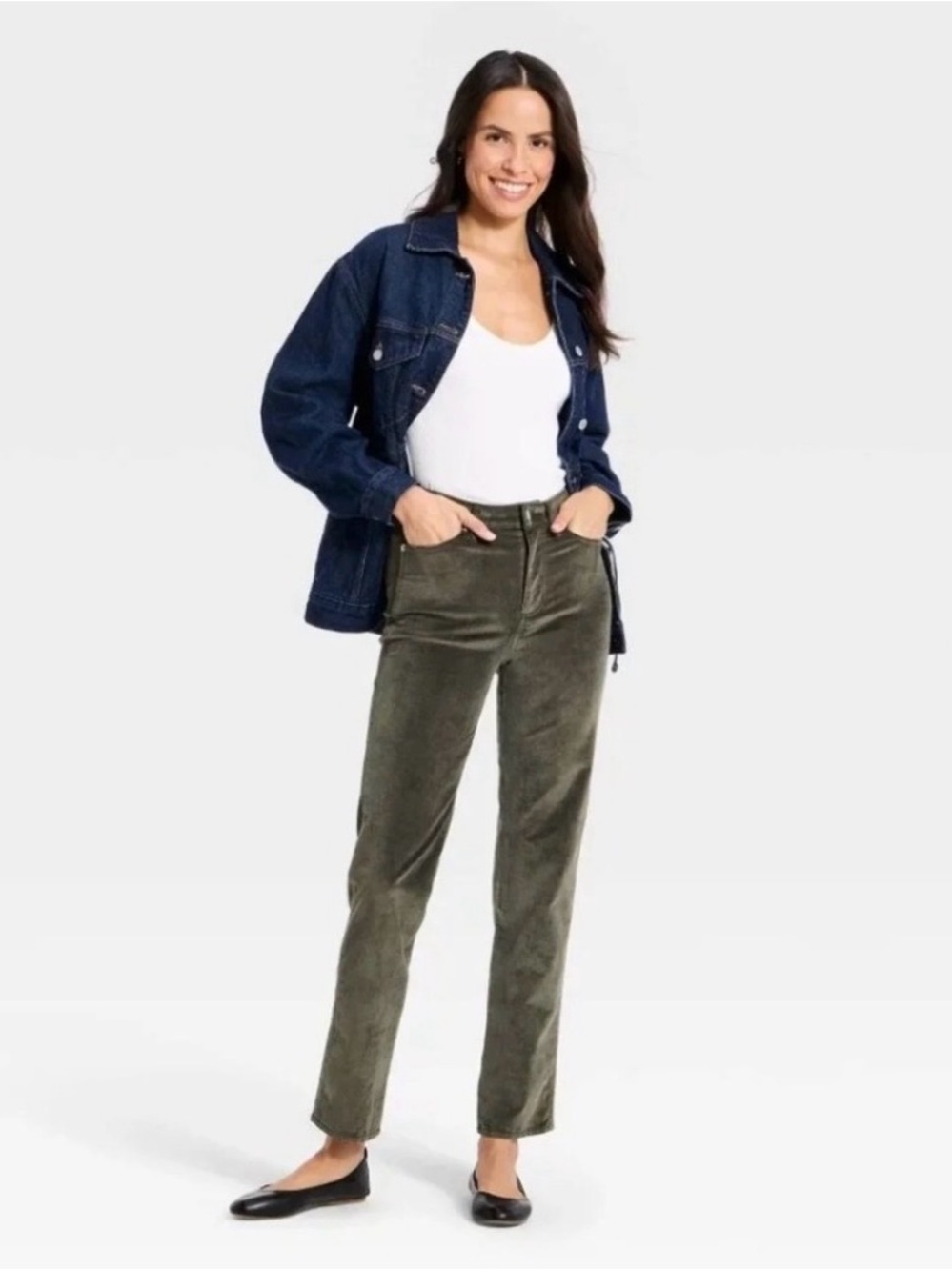 NWT Women’s Universal Thread Every Day Straight Jeans Olive Green Velvet Sz 22